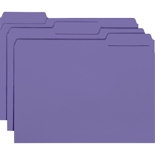 Interior File Folders, 1/3 Cut Top Tab, Letter, Purple, 100/box