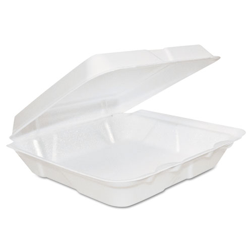 Foam Hinged Lid Containers, 8 X 8 X 2 1/4, White, 200/carton