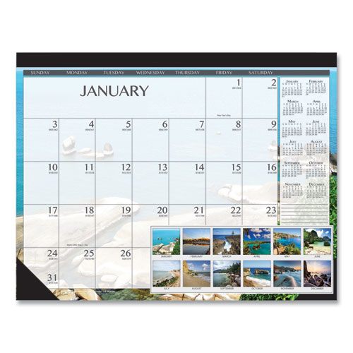 100(percent) RECYCLED EARTHSCAPES SEASCAPES DESK PAD CALENDAR, 22 X 17, 2019