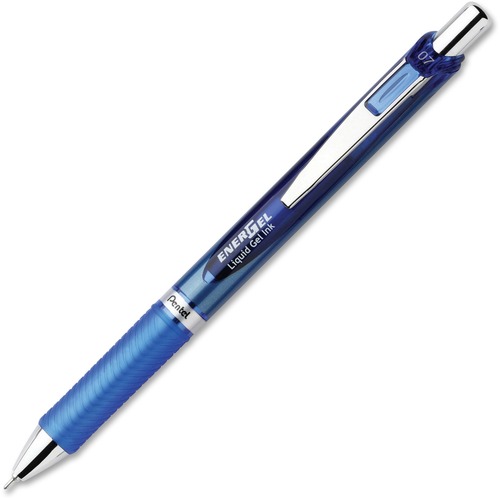 Energel Rtx Retractable Liquid Gel Pen, .7mm, Needle, Black/gray Brl, Blue Ink