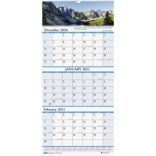 RECYCLED SCENIC COMPACT THREE-MONTH WALL CALENDAR, 8 X 17, 2018-2020