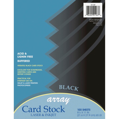 Array Card Stock, 65 Lb., Letter, Black, 100 Sheets/pack