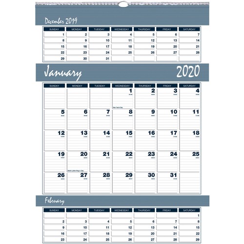 RECYCLED BAR HARBOR THREE-MONTHS-PER-PAGE WALL CALENDAR, 15 1/2 X 22, 2018-2020