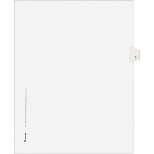 Avery-Style Legal Exhibit Side Tab Divider, Title: 9, Letter, White, 25/pack