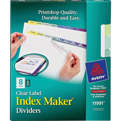 PRINT AND APPLY INDEX MAKER CLEAR LABEL DIVIDERS, 8 COLOR TABS, LETTER, 5 SETS