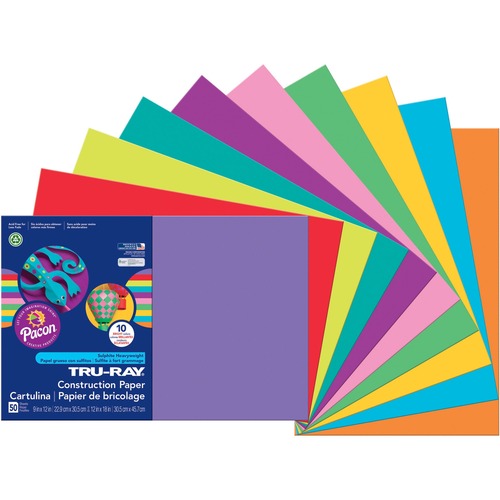 Tru-Ray Construction Paper, 76 Lbs., 12 X 18, Bright Assortment, 50 Sheets/pack