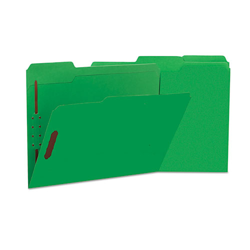 Deluxe Reinforced Top Tab Folders, 2 Fasteners, 1/3 Tab, Letter, Green, 50/box