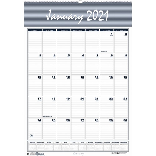 RECYCLED BAR HARBOR WIREBOUND MONTHLY WALL CALENDAR, 12 X 17, 2021