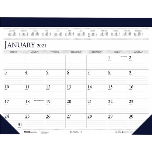 RECYCLED TWO-COLOR MONTHLY DESK PAD CALENDAR, 18 1/2 X 13, 2019