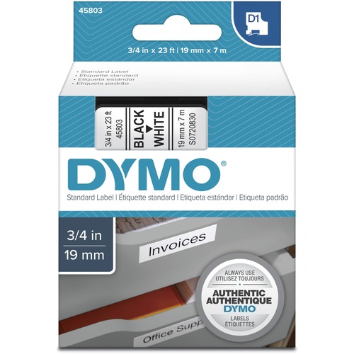 D1 HIGH-PERFORMANCE POLYESTER REMOVABLE LABEL TAPE, 0.75" X 23 FT, BLACK ON WHITE