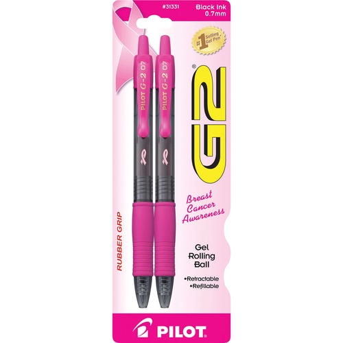 Rollerball Pen,Retract,BCA, Grip,2/PK,Pink/Barrel,BLK Ink