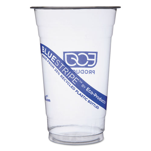 Bluestripe 25(percent) Recycled Content Cold Cups, 20 Oz, Clear/blue, 1000/carton