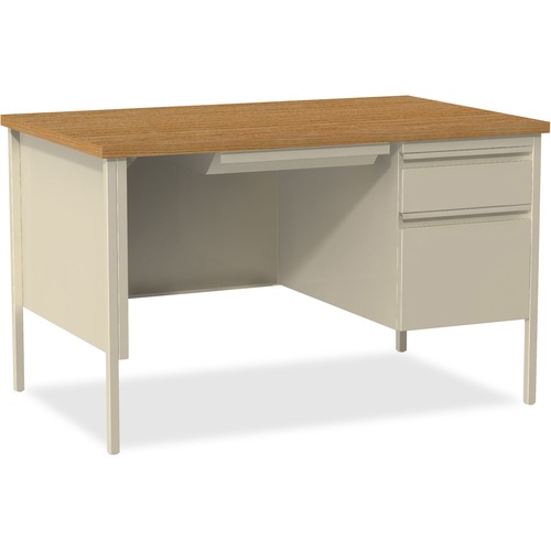 Right Pedestal Desk, Steel, 48"x30"x29-1/2", Oak/Putty