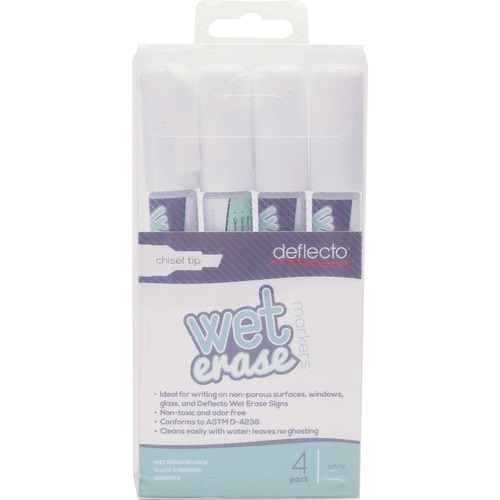 WET ERASE MARKERS, CHISEL, WHITE, 4/PACK