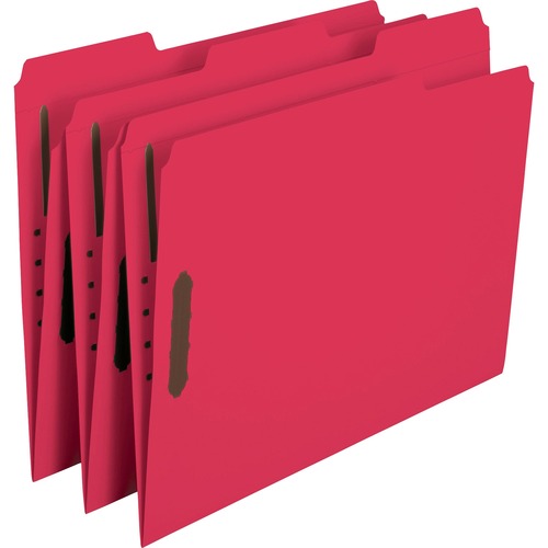 Folders, Two Fasteners, 1/3 Cut Assorted, Top Tab, Letter, Red, 50/box