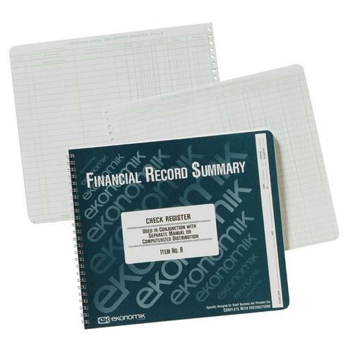 Wirebound Check Register Accounting System, 8 3/4 X 10, 40-Page Book