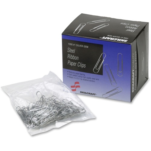 7510001614292 SKILCRAFT PAPER CLIPS, SMALL (NO. 1), SILVER, 1,000/BOX