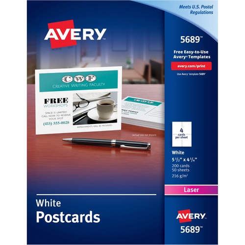 Postcards For Laser Printers, 4 1/4 X 5 1/2, Uncoated White, 4/sheet, 200/box