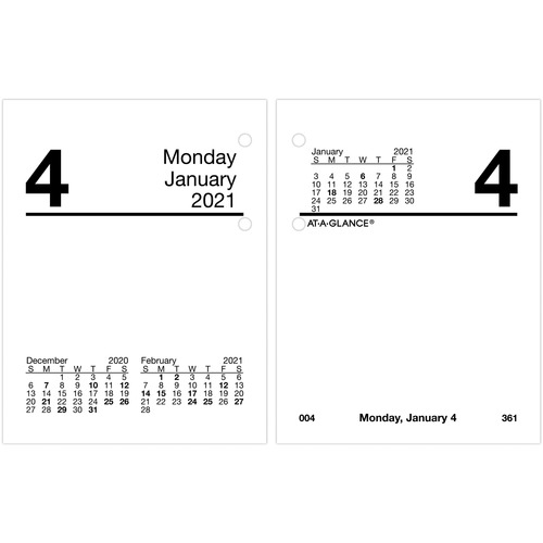 COMPACT DESK CALENDAR REFILL, 3 X 3.75, WHITE, 2021