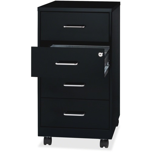 Storage Cabinet, Mobile, 4-Drawer, 14-1/4"x18"x26-1/2", BK