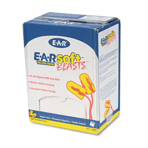 Foam Earplugs, Soft Blast, Corded, 200PR/BX, Neon