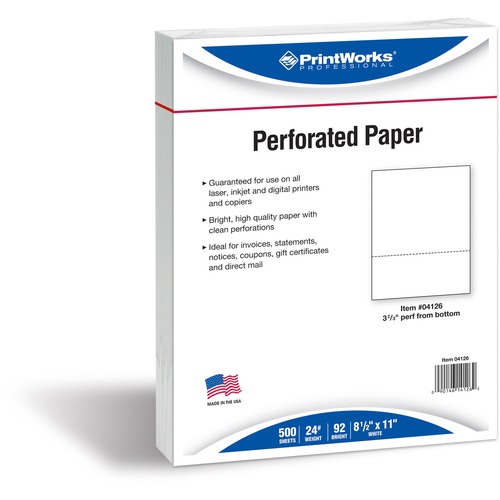 Office Paper, Perf 3-2/3"f/btm, 8-1/2"x11", 24lb, 500/RM, WE