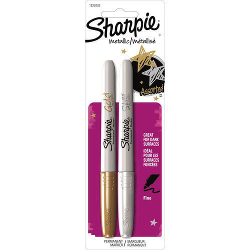 Sharpie Metallic Markers, Fine, 2 Color/PK, Gold/Silver