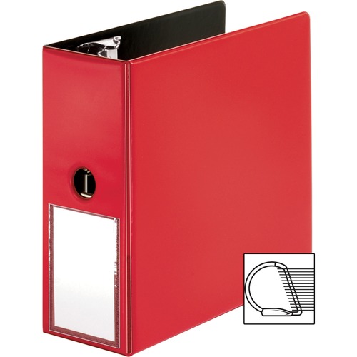 Binder w/Label Holder, Slanted D-Ring, 5" Cap, Red