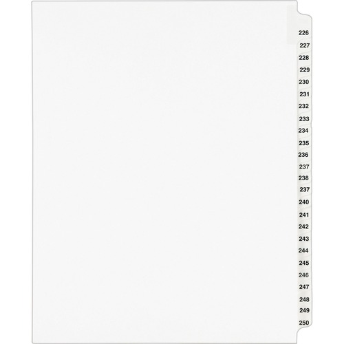 Avery-Style Legal Exhibit Side Tab Divider, Title: 226-250, Letter, White