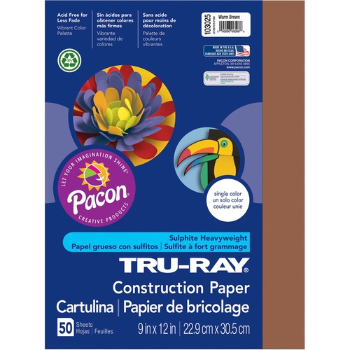 Tru-Ray Construction Paper, 76 Lbs., 9 X 12, Warm Brown, 50 Sheets/pack