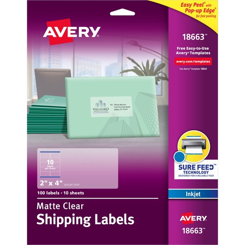 Inkjet Mailing Labels, 2"x4", 100/PK, Clear