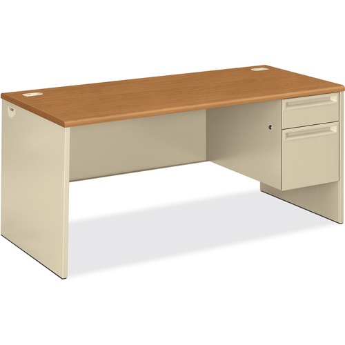 Right Pedestal Desk w/ Lock,66"x30"x29-1/2",Harvest/Putty