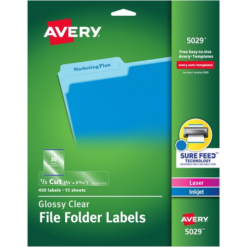 Clear File Folder Labels, 1/3 Cut, 2/3 X 3 7/16, 450/pack