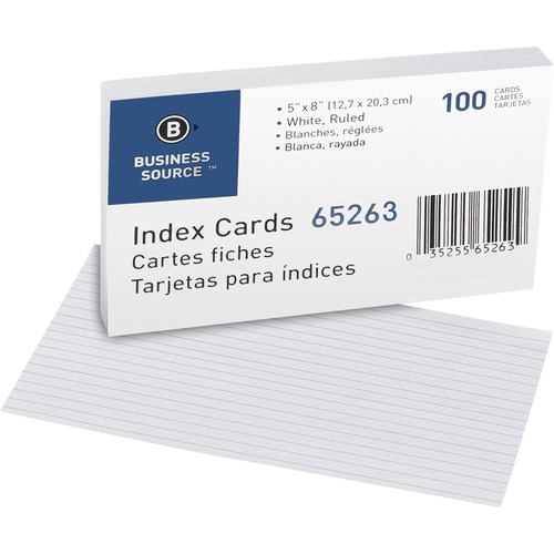 Business Source  Index Cards, Ruled, 72 lb., 5"x8", 100/PK, White