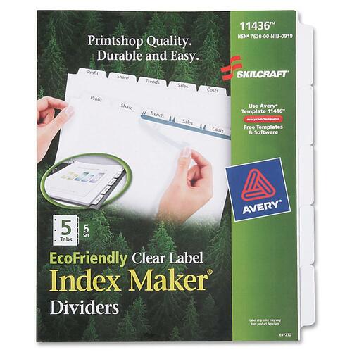7530016006981, AVERY INDEX DIVIDERS, 5-TAB, BLANK TABS, LETTER, WHITE, 5 SETS