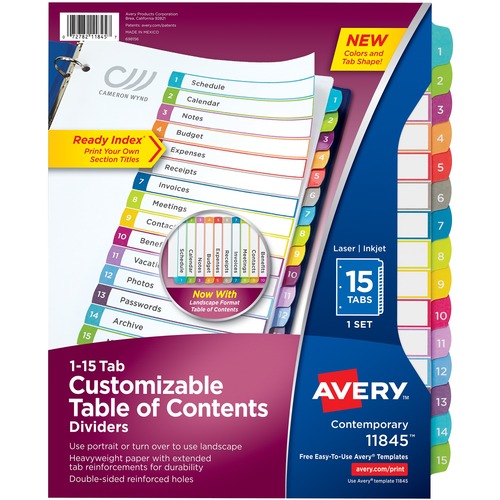 CUSTOMIZABLE TOC READY INDEX MULTICOLOR DIVIDERS, 1-15, LETTER