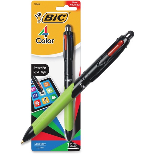 4-Color Ball Point Pen/Stylus, Rubber Grip, Ast