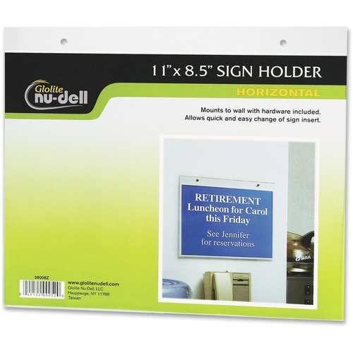 Wall Sign Holder, Horizontal, 11"x8-1/2", Clear