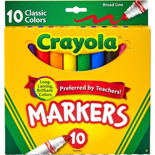 Non-Washable Markers, Broad Point, Classic Colors, 10/set