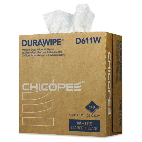 Durawipe Medium-Duty Industrial Wipers, 8.8 X 17, White, 110/box, 12 Box/carton