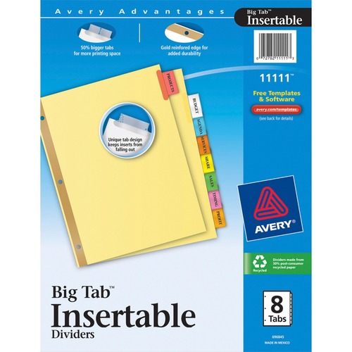 Insertable Big Tab Dividers, 8-Tab, Letter