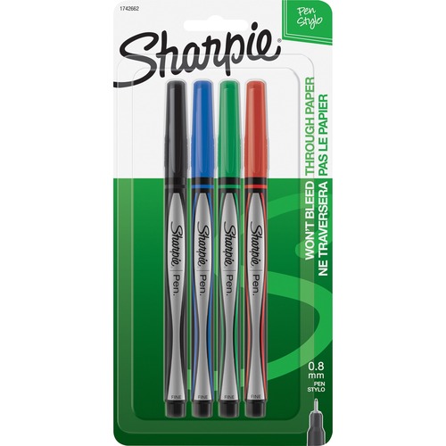 Sharpie Pens, Permanent, Fine Point, 12/BD, BK/RD/BE/GN