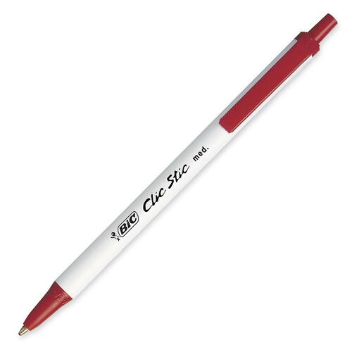 Clic Stic Retractable Ballpoint Pen, Red Ink, 1mm, Medium, Dozen