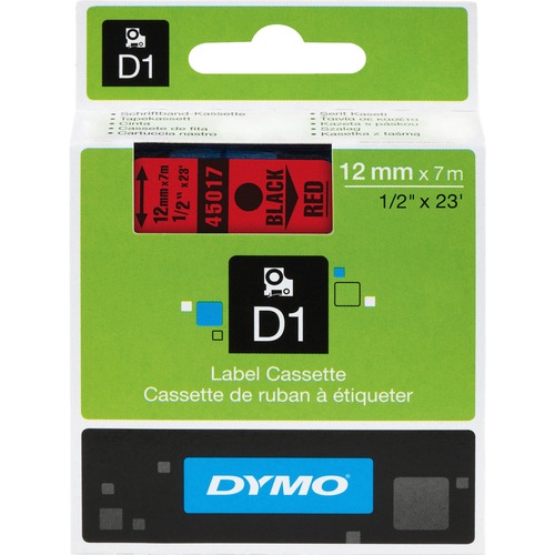 D1 High-Performance Polyester Removable Label Tape, 1/2" X 23 Ft, Black On Red