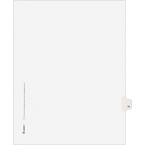 Avery-Style Legal Exhibit Side Tab Divider, Title: 19, Letter, White, 25/pack