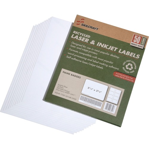 7530015789299, LASER/INKJET NAME BADGE LABLES, 2 1/3 X 3 3/8, WHITE, 400/BOX