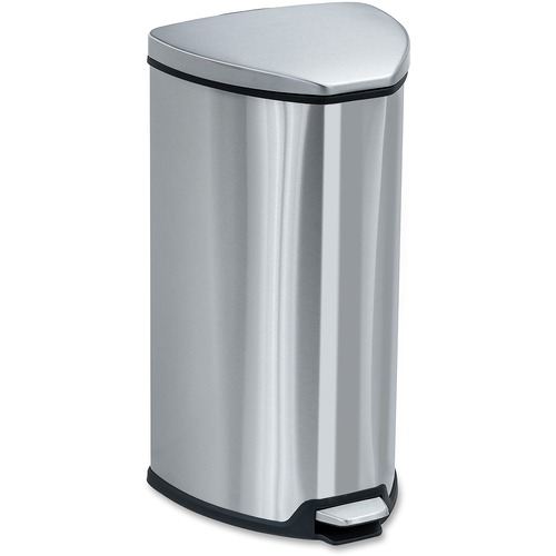 STEP-ON WASTE RECEPTACLE, TRIANGULAR, STAINLESS STEEL, 7 GAL, CHROME/BLACK
