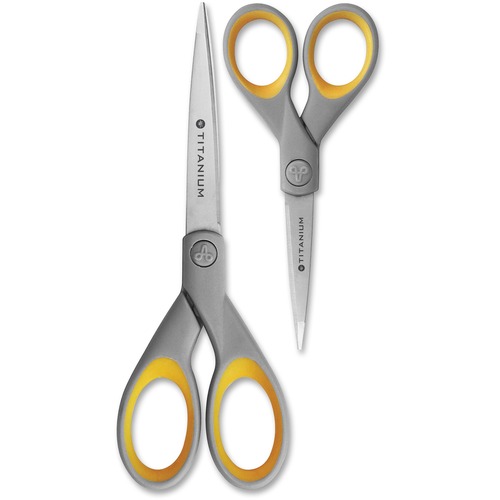 TITANIUM BONDED SCISSORS, 5" AND 7" LONG, 2.25" AND 3.5" CUT LENGTHS, GRAY/YELLOW STRAIGHT HANDLES, 2/PACK