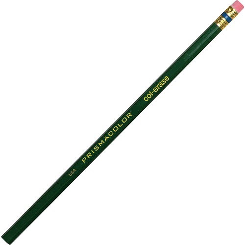 Col-Erase Pencil W/eraser, Green Lead/barrel, Dozen