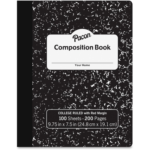 Composition Book, 9-3/4"x7-1/2", Rld, Hrd-Cvr, 100Shts, BKME